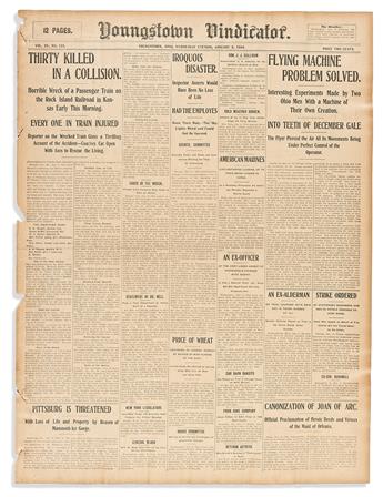 (AVIATION.) The Wright Brothers' first full account of their flights, in the Youngstown Vindicator.